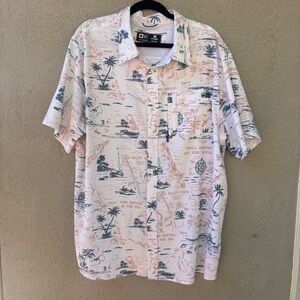 Salty Crew Seafarer Tech Shirt Button Up White and Navy Nautical Print Shirt XXL